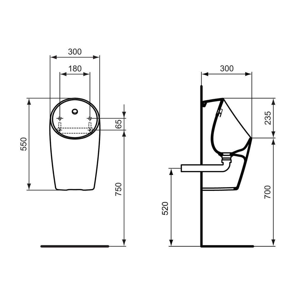 Ideal Standard Urinal Sphero Midi, Wasserlos, 300x300x550mm, Weiß... IST-E189601 5017830543169 (Abb. 2)