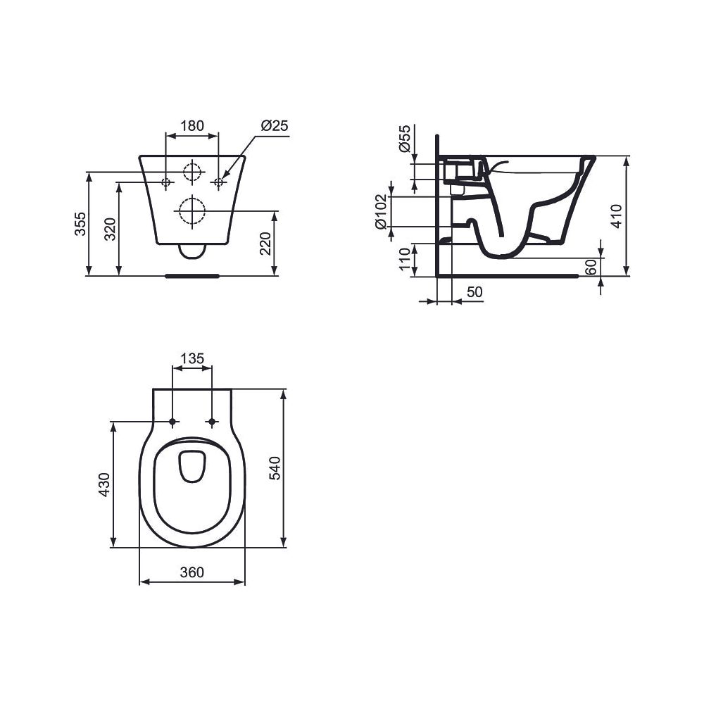 Ideal Standard Wand-WC-Kombipaket Connect Air Randlos mit Softclosing 360x540mm Weiß... IST-E248201 5017830554998 (Abb. 7)