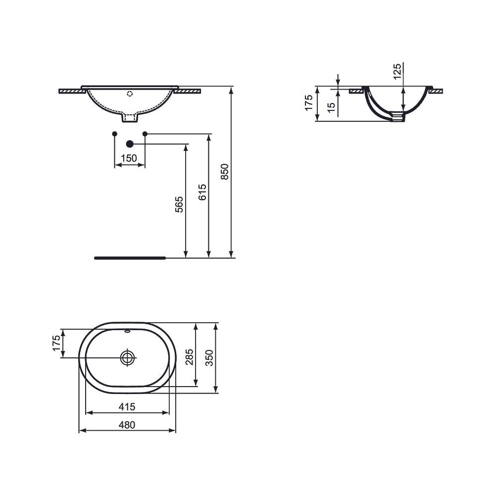 Ideal Standard Einbauwaschtisch Connect, oval, ohne Hahnloch, mit Überlauf 480x350x175mm, ... IST-E5045MA 5017830446866 (Abb. 2)