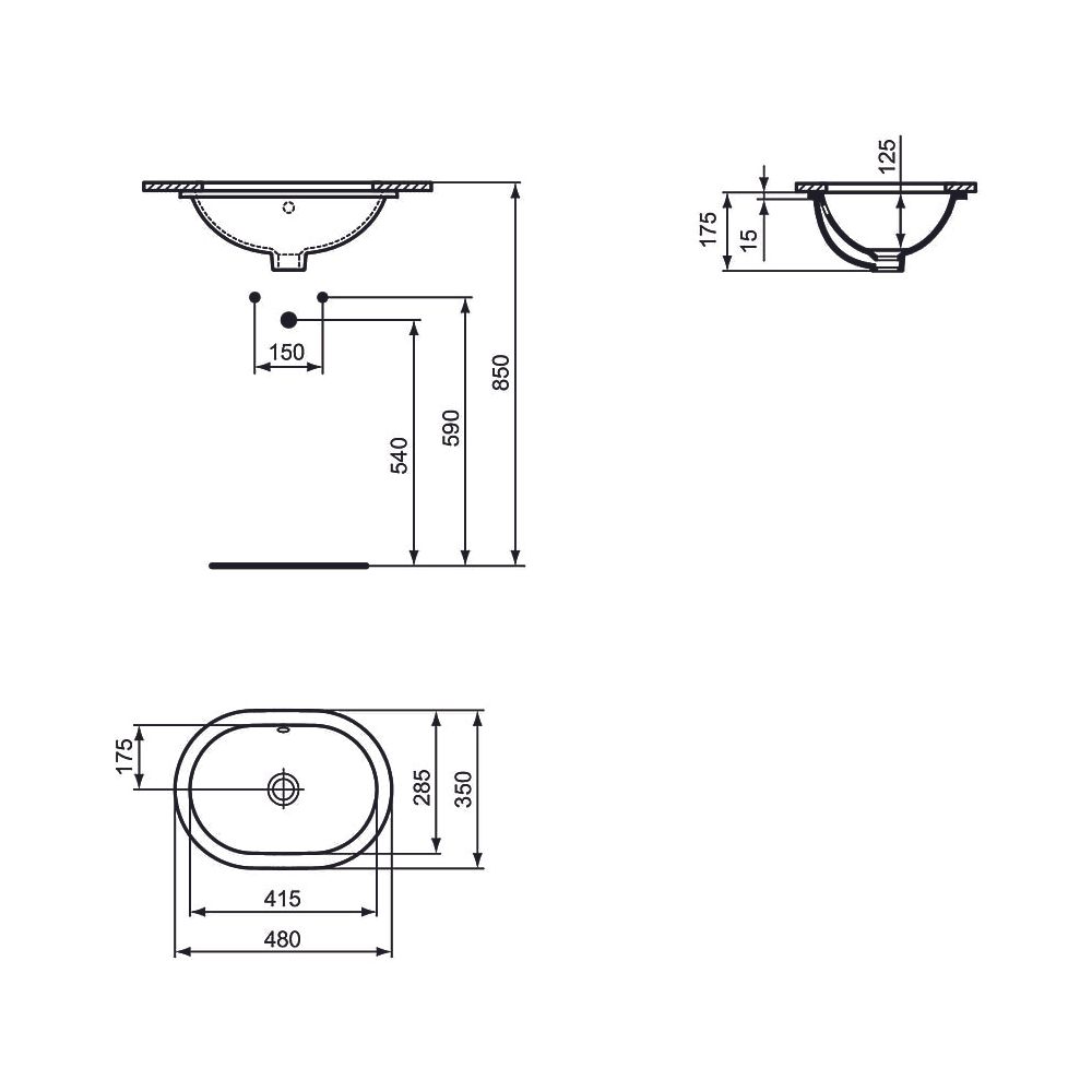 Ideal Standard Unterbauwaschtisch Connect, oval, ohne Hahnloch, mit Überlauf 480x350x175mm... IST-E504601 5017830446873 (Abb. 2)