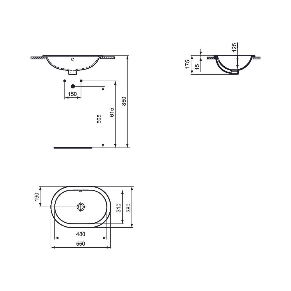 Ideal Standard Einbauwaschtisch Connect, oval, ohne Hahnloch, mit Überlauf 550x380x175mm, ... IST-E5047MA 5017830446903 (Abb. 2)