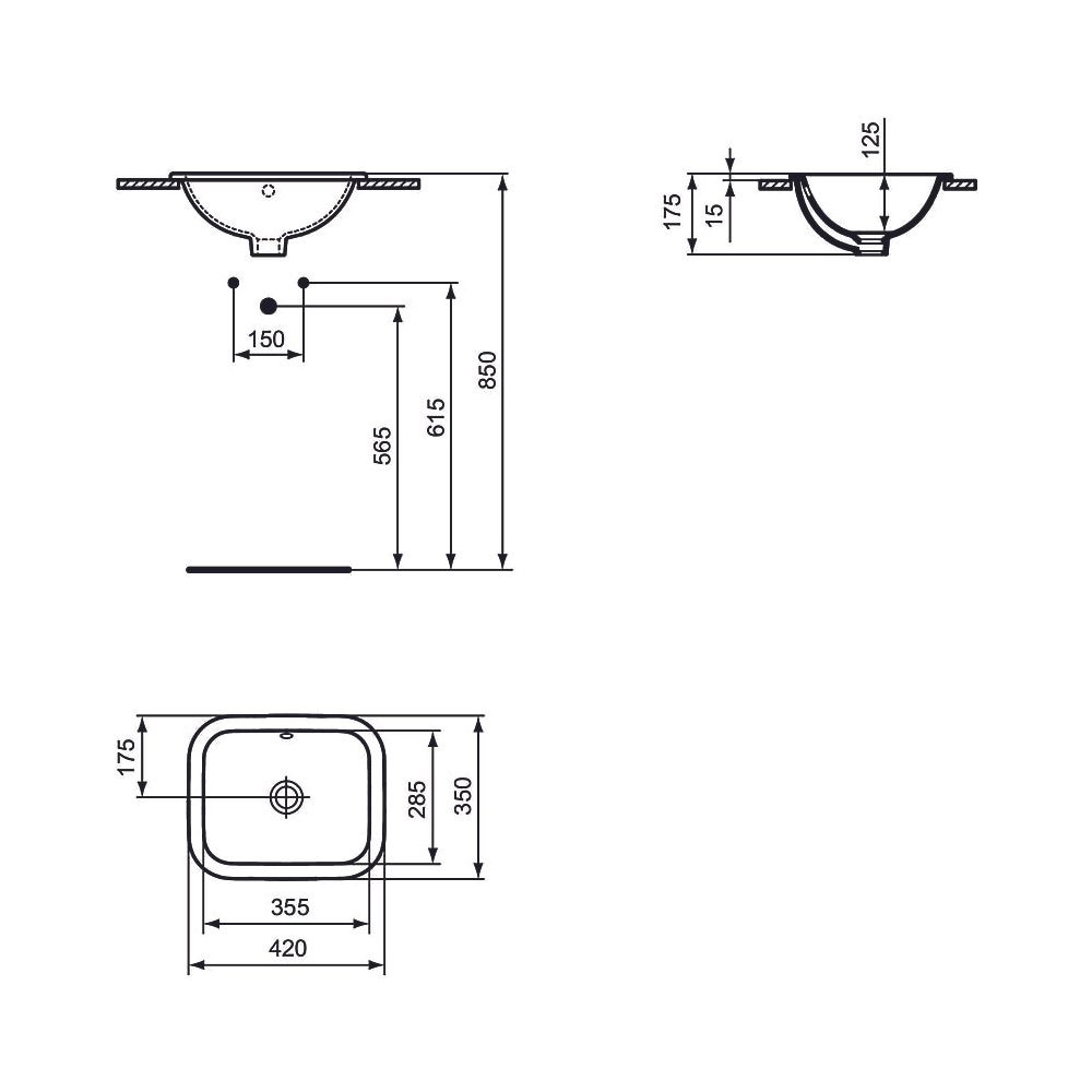 Ideal Standard Einbauwaschtisch Connect, rechteckig, ohne Hahnloch mit Überlauf 420x350x17... IST-E5055MA 5017830447061 (Abb. 2)