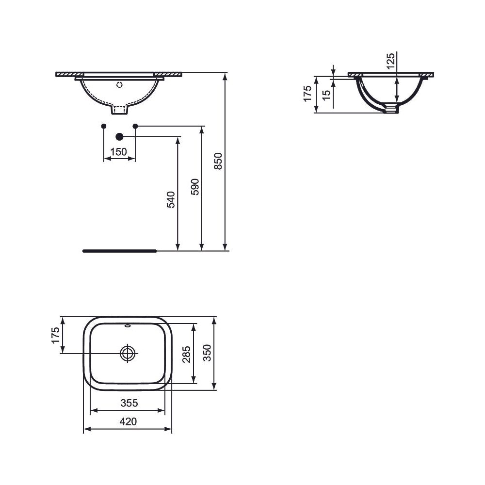 Ideal Standard Unterbau-WT Connect, rechteckig, ohne Hahnloch mit Überlauf 420x350x175mm, ... IST-E5056MA 5017830447085 (Abb. 2)