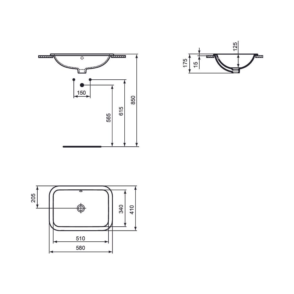 Ideal Standard Einbauwaschtisch Connect, rechteckig, ohne Hahnloch mit Überlauf 580x410x17... IST-E505901 5017830447139 (Abb. 2)