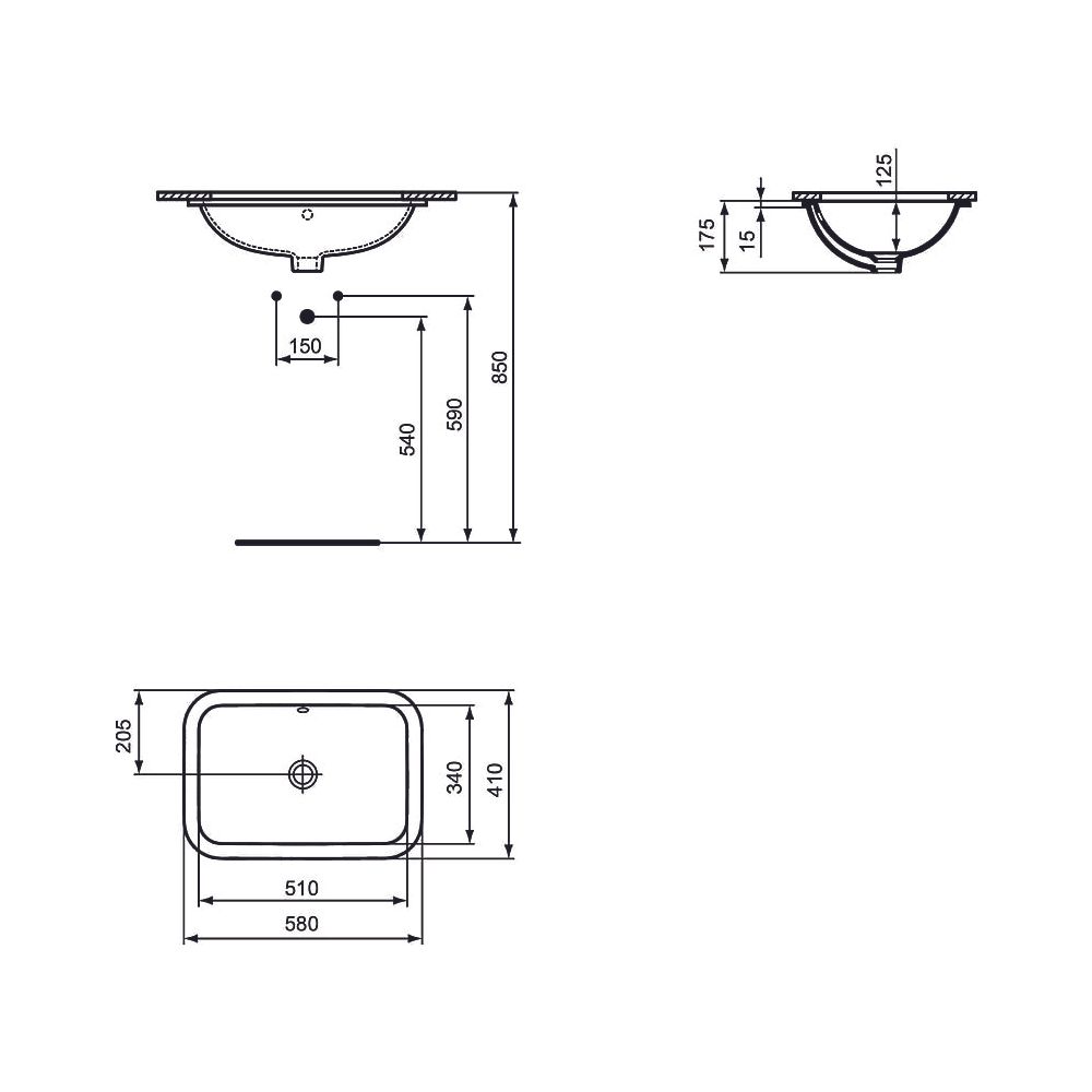 Ideal Standard Unterbau-WT Connect, rechteckig, ohne Hahnloch mit Überlauf 580x410x175mm, ... IST-E506101 5017830447153 (Abb. 2)