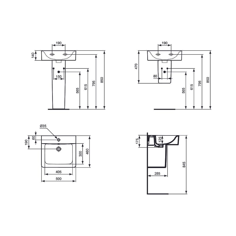 Ideal Standard Waschtisch Connect Cube, 1 Hahnloch mit Überlauf 500x460x175mm, Weiß... IST-E713801 5017830399742 (Abb. 3)