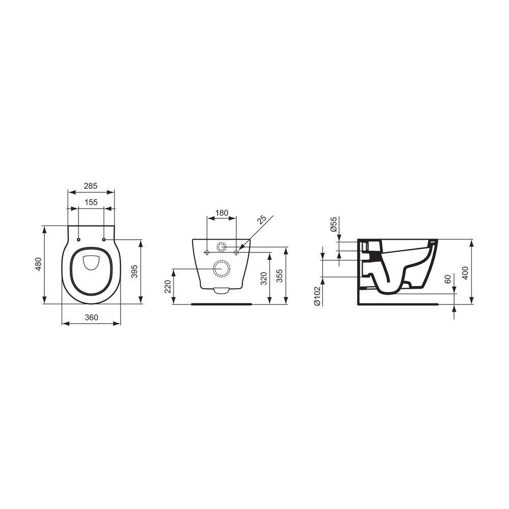 Ideal Standard Wandtiefspül-WC Connect, kompakt, 360x480x340mm, Weiß... IST-E801801 5017830389194 (Abb. 2)