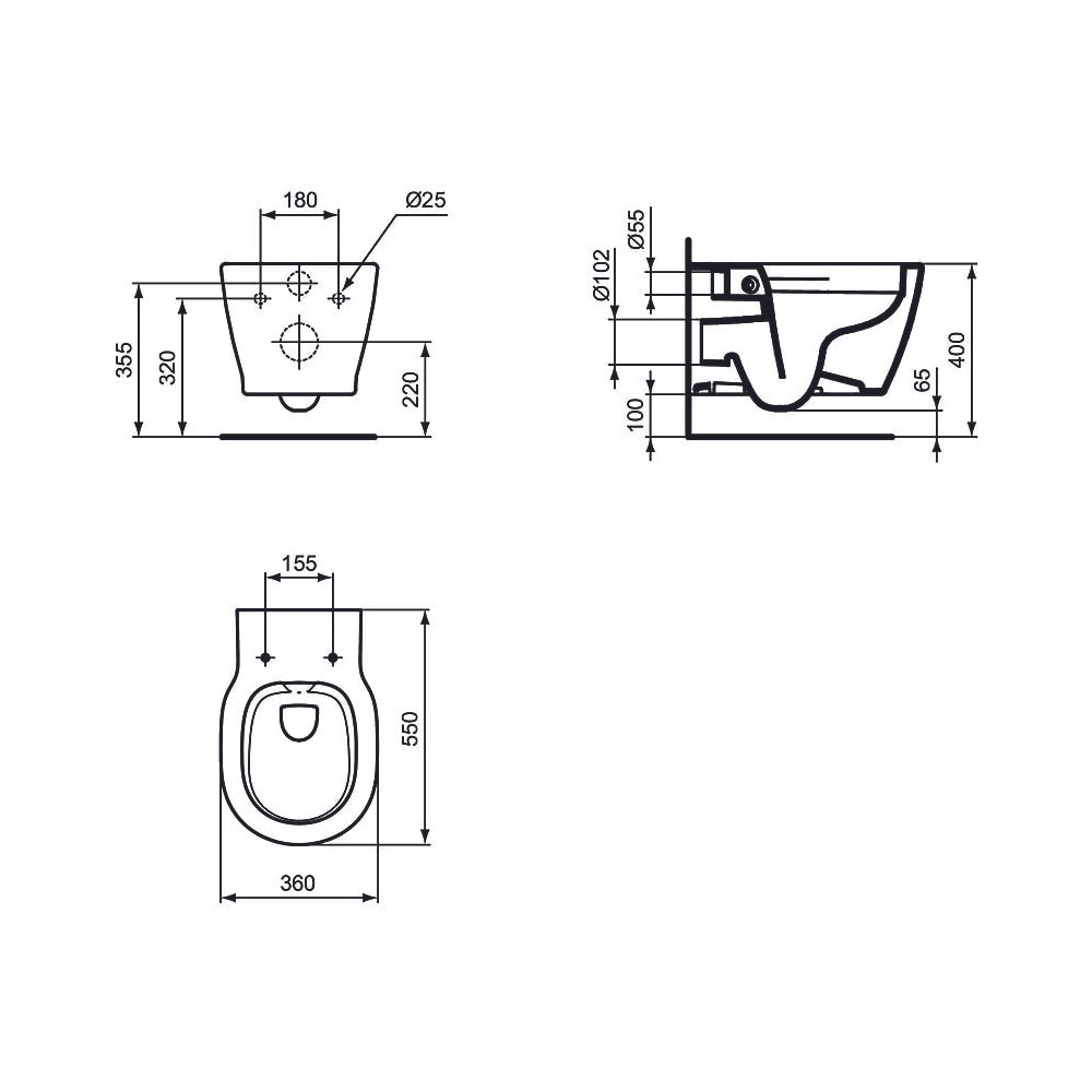 Ideal Standard WC-Paket Connect, WC randlos, mit WC-Sitz Softclosing, 365x550x340mm, Weiß... IST-K296001 4015413069717 (Abb. 5)