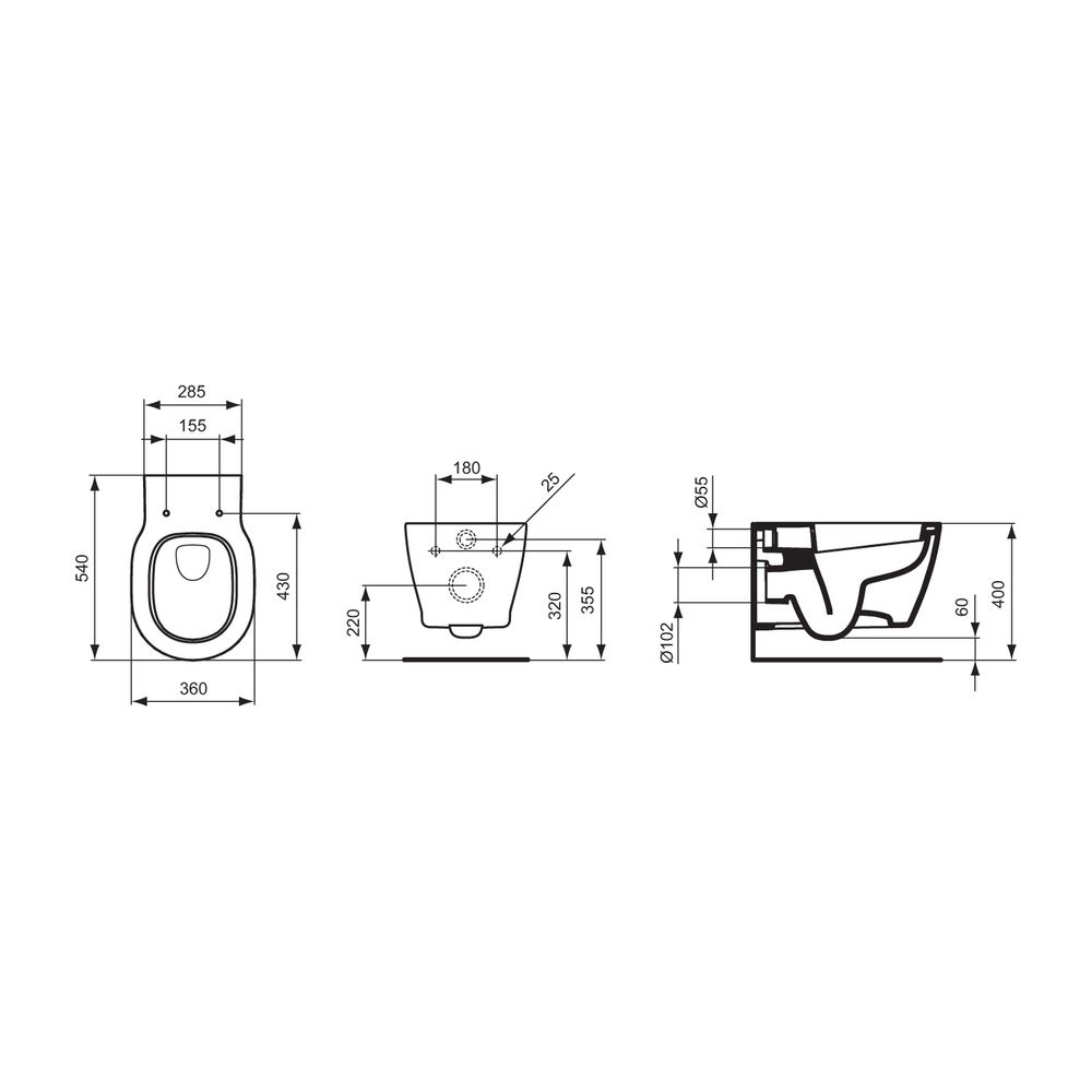 Ideal Standard Wandtiefspül-WC Connect, 360x540x340mm, Weiß mit Ideal Plus... IST-E8232MA 5017830448969 (Abb. 2)