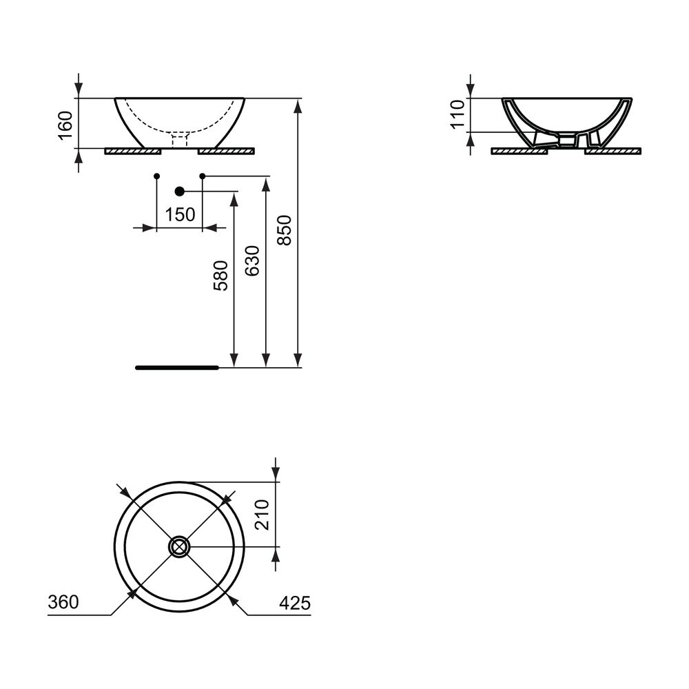 Ideal Standard Schale Strada ohne ohne Hahnloch ohne Überlauf rund, 425x425x160mm, Weiß... IST-K078301 4015413040389 (Abb. 2)