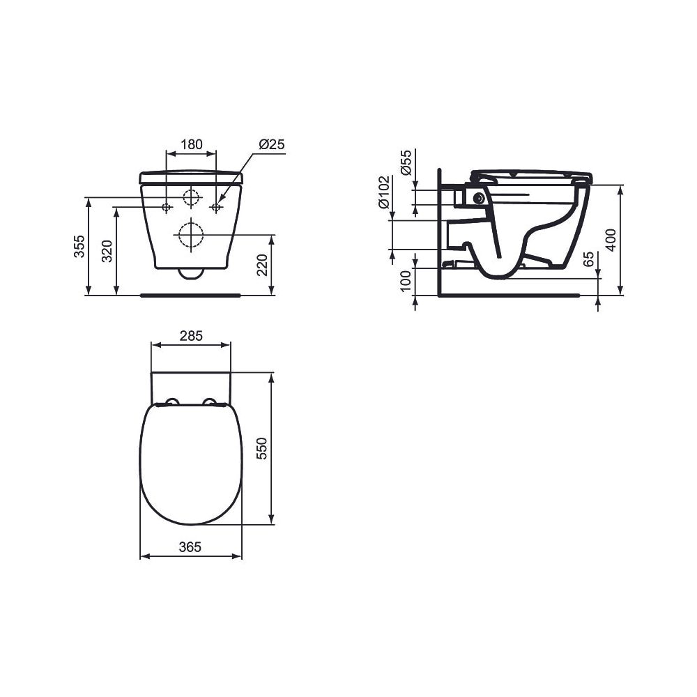 Ideal Standard WC-Paket Connect, WC randlos, mit WC-Sitz Softclosing, 365x550x340mm, Weiß... IST-K296001 4015413069717 (Abb. 4)