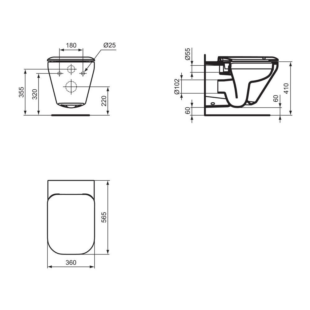 Ideal Standard Wandtiefspül-WC Tonic II, Spülrandlos, unsichtbare Befür, 355x560x350mm, We... IST-K316301 4015413062411 (Abb. 3)
