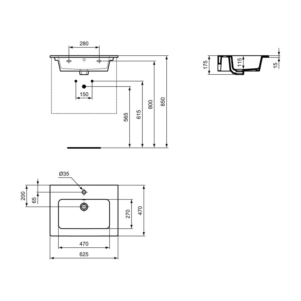 Ideal Standard Waschtisch/Möbel-Paket Connect E, mit Waschtisch 600mm, Weiß/Anthrazit... IST-K8698Y2 4015413027304 (Abb. 4)