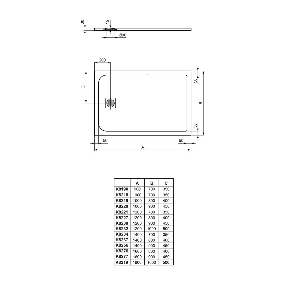 Ideal Standard Rechteck-Brausewanne Ultra Flat S, 900x700x30mm, Quarzgrau... IST-K8190FS 4015413072090 (Abb. 3)
