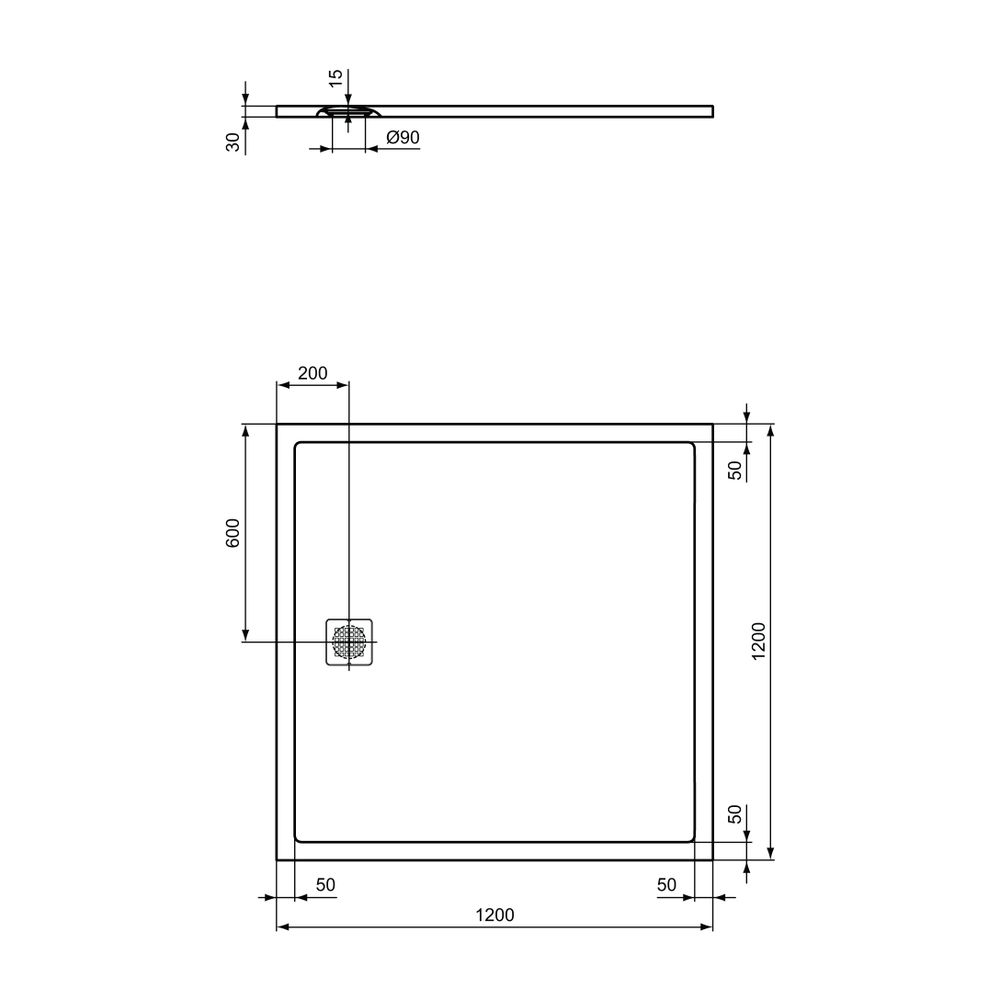 Ideal Standard Rechteck-Brausewanne Ultra Flat S, 1200x1200x30mm, Carraraweiß... IST-K8318FR 4015413077460 (Abb. 2)