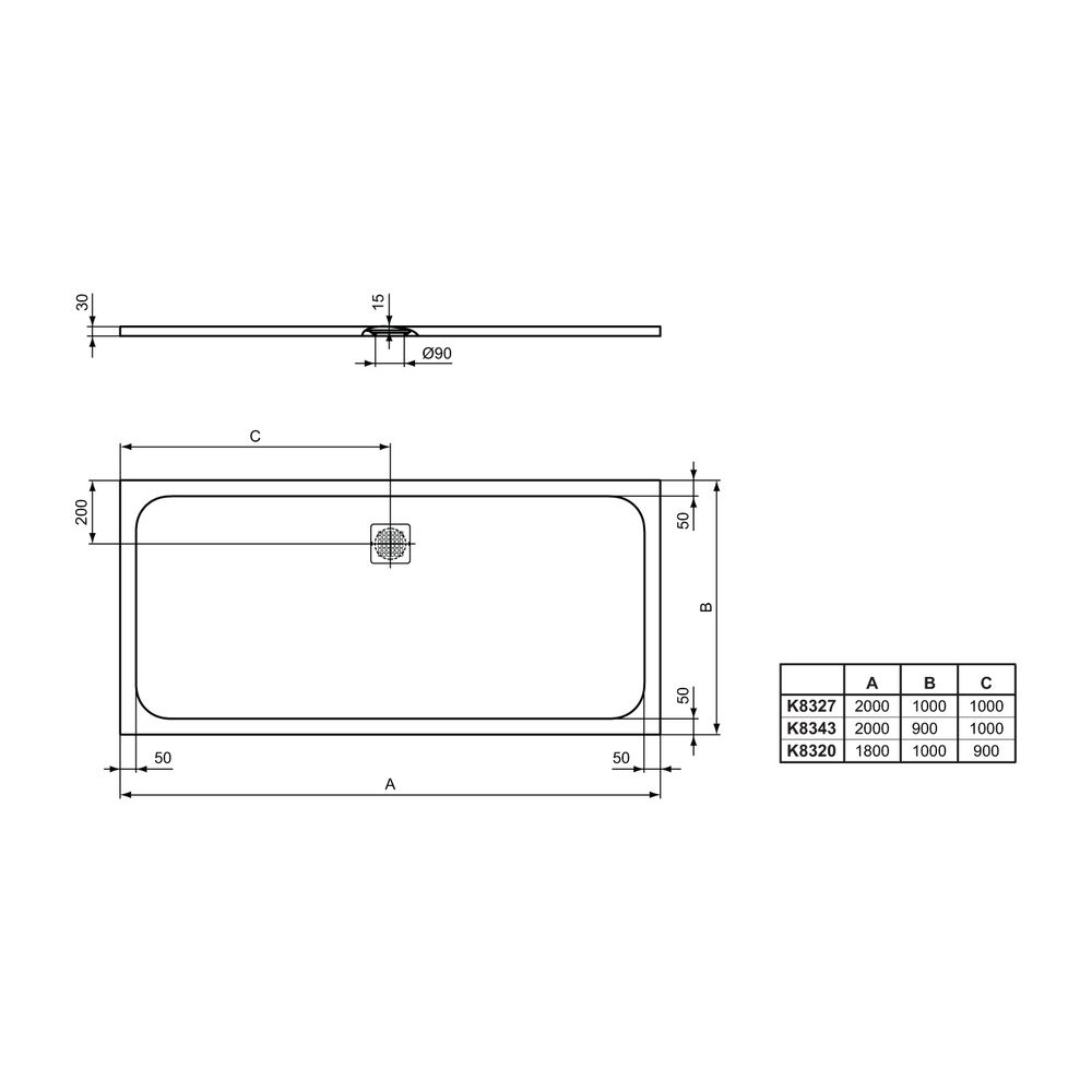 Ideal Standard Rechteck-Brausewanne Ultra Flat S, 2000x900x30mm, Schiefer... IST-K8343FV 4015413078337 (Abb. 2)