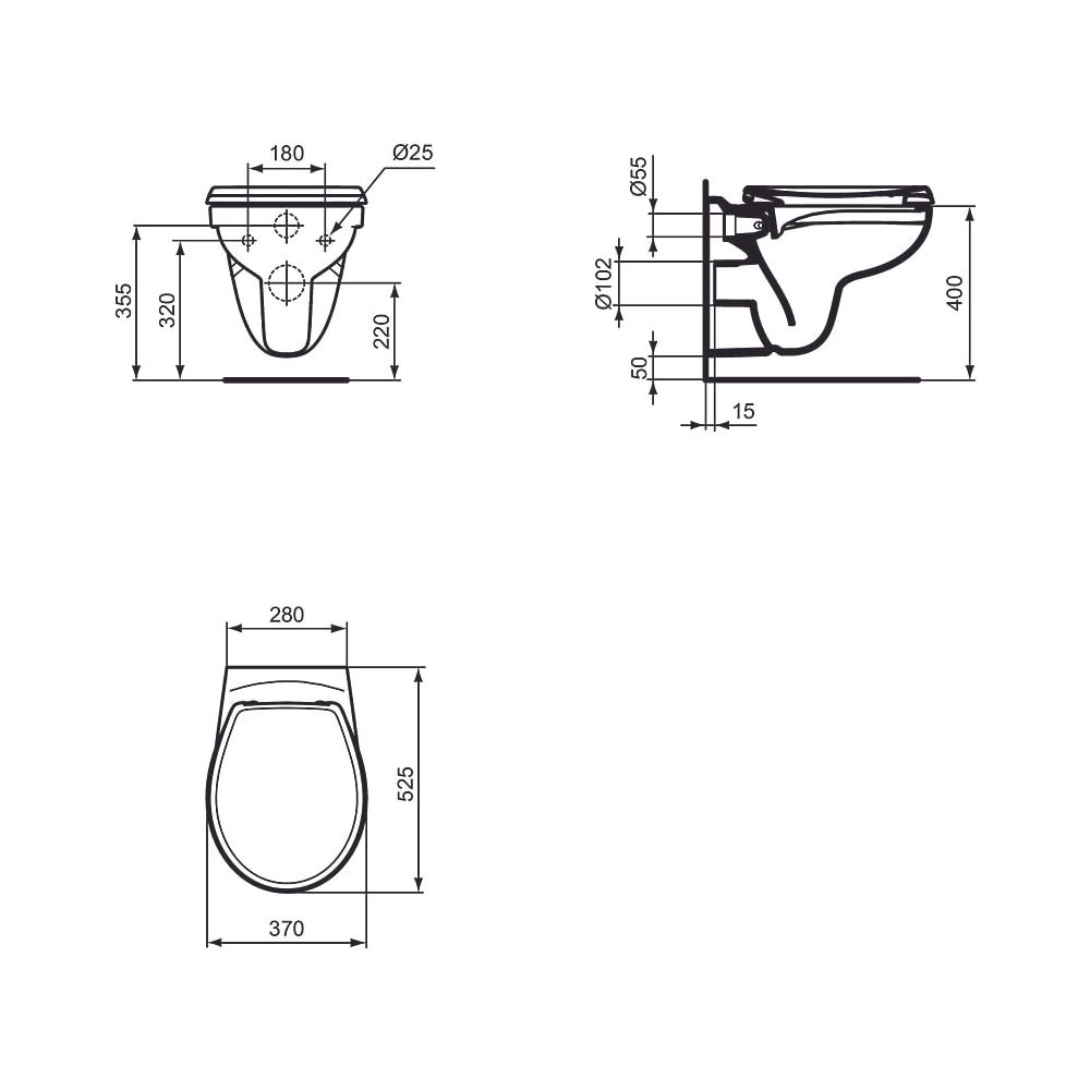 Ideal Standard Bundle WC-Element ProSys, WC RimLS Eurovit und Platte Oleas M1 Weiß... IST-R043501 3391500585959 (Abb. 8)