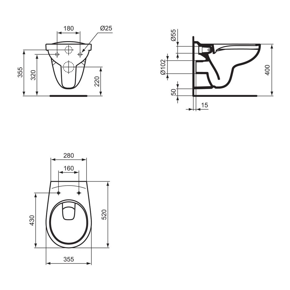 Ideal Standard Wand-T-WC-Kombipaket Eurovit, randlos, mit Softclosing, 355x520x350mm, Weiß... IST-K881201 4015413078092 (Abb. 6)