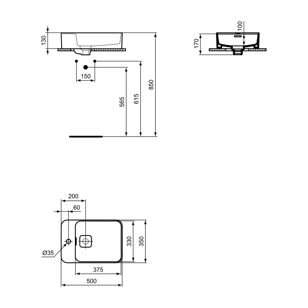 Ideal Standard Aufsatzwaschtisch Strada II, 1 Hl.li., mit Überlauf 500x350x170mm, Weiß mit... IST-T2964MA 8014140450368 (Abb. 6)