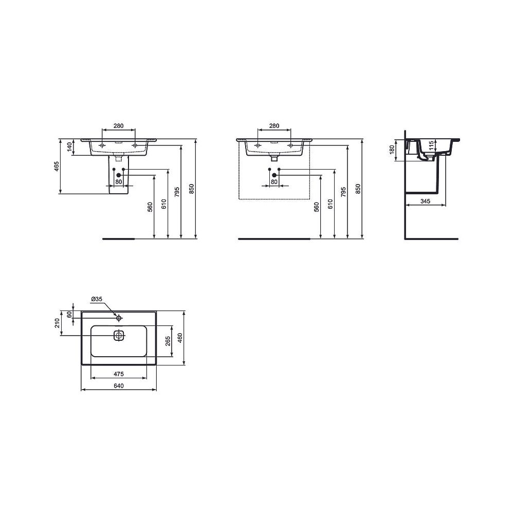 Ideal Standard Möbelwaschtisch Strada II, 1 Hahnloch, mit Überlauf 640x460x180mm, Weiß... IST-T299101 8014140448648 (Abb. 10)