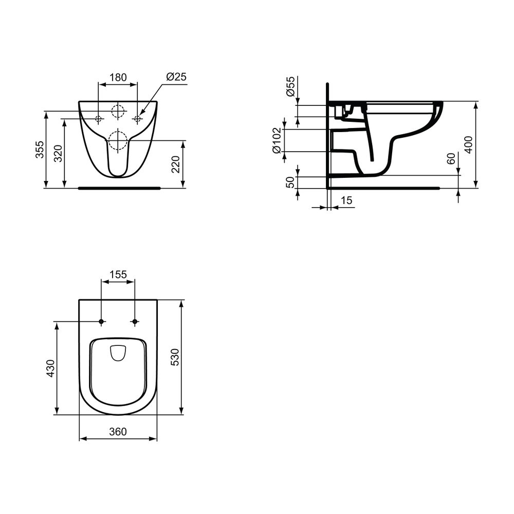 Ideal Standard WC-Kombipaket EurovitPlus, ohne Spülrand, mit Softclosing, 360x530x350mm, W... IST-K881401 4015413081818 (Abb. 3)