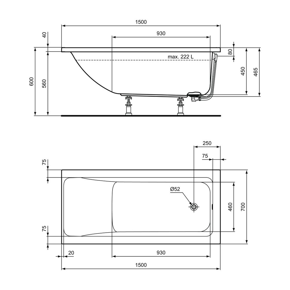 Ideal Standard Körperform-Badewanne Connect Air, 1500x700x475mm, Weiß... IST-T361301 8014140448198 (Abb. 3)