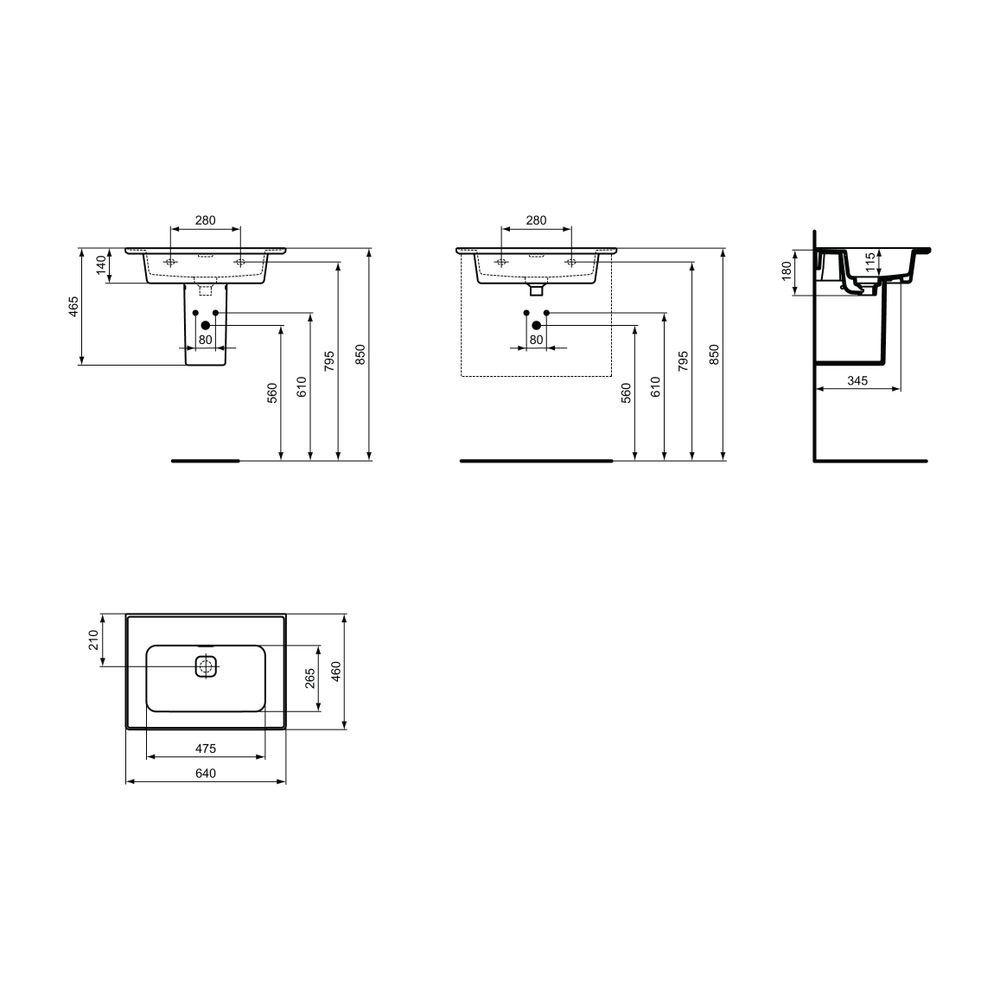 Ideal Standard Möbelwaschtisch Strada II, ohne Hahnloch mit Überlauf 640x460x180mm, Weiß m... IST-T3633MA 8014140450658 (Abb. 6)