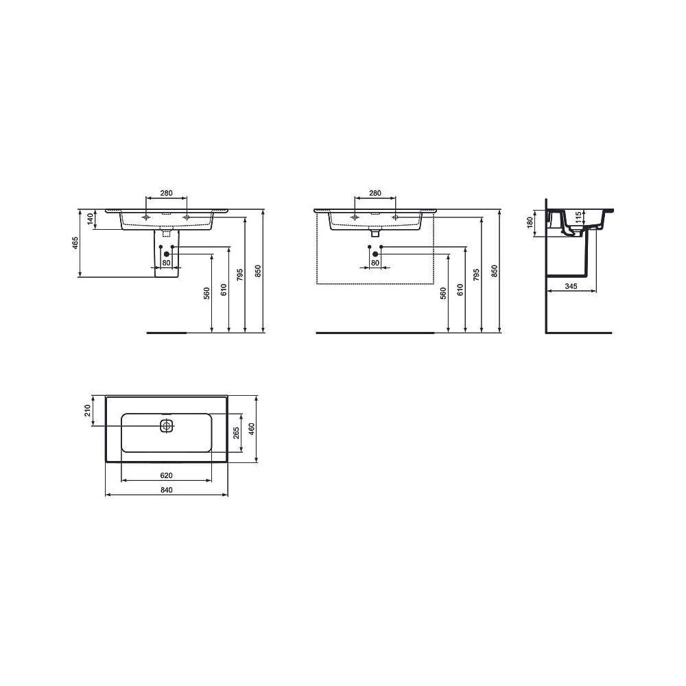 Ideal Standard Möbelwaschtisch Strada II, ohne Hahnloch mit Überlauf 840x460x180mm, Weiß m... IST-T3634MA 8014140450665 (Abb. 6)