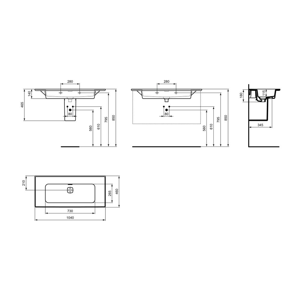 Ideal Standard Möbelwaschtisch Strada II, ohne Hahnloch mit Überlauf 1040x460x180mm, Weiß ... IST-T3635MA 8014140450672 (Abb. 6)