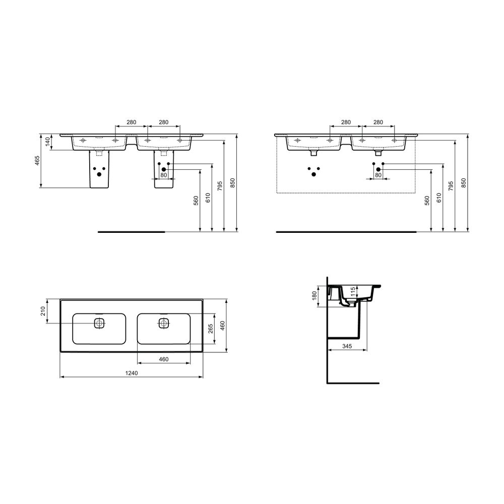 Ideal Standard Möbeldoppel-WT Strada II, ohne Hahnloch mit Überlauf 1240x460x180mm, Weiß m... IST-T3636MA 8014140450689 (Abb. 6)
