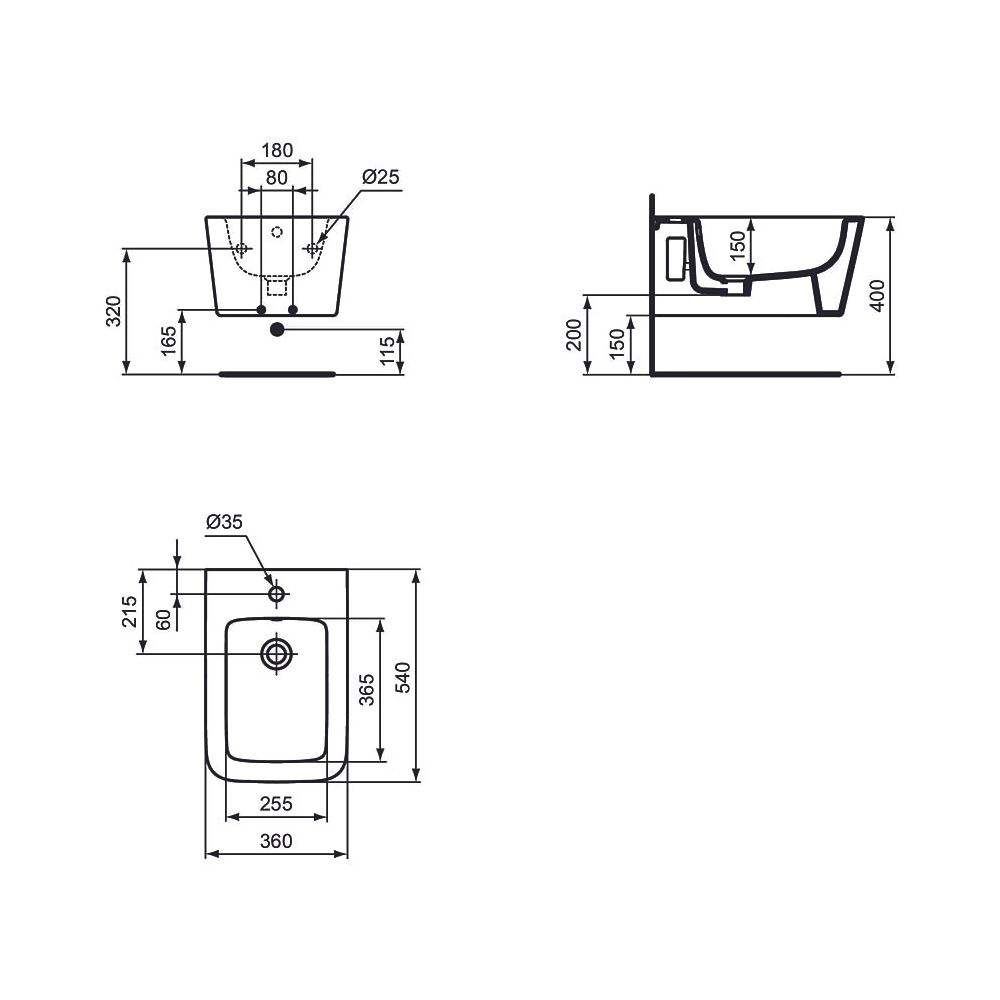 Ideal Standard Wand-Bidet Blend Cube 1 Hahnloch, 360x540x250mm Weiß mit IdealPlus... IST-T3687MA 8014140468592 (Abb. 6)