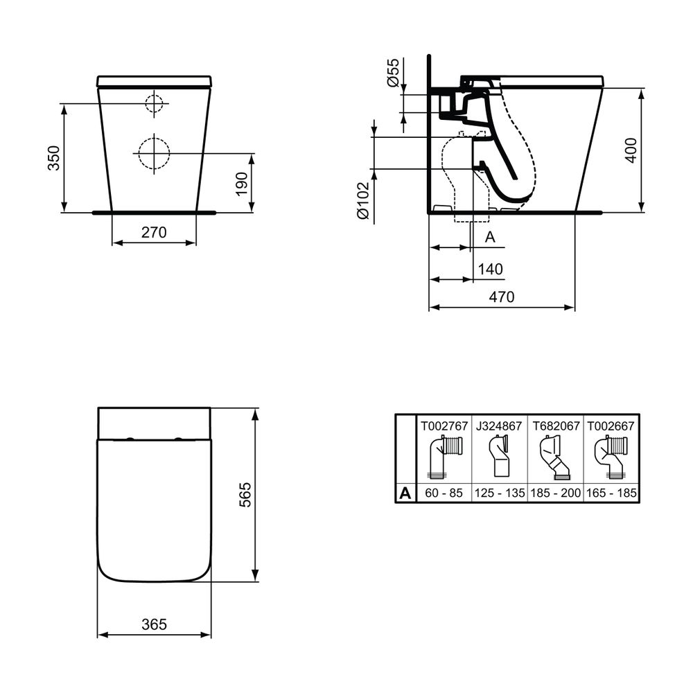 Ideal Standard Standtiefspül-WC Blend Cube, AquaBlade, 355x560x400mm, Weiß... IST-T368801 8014140482390 (Abb. 4)