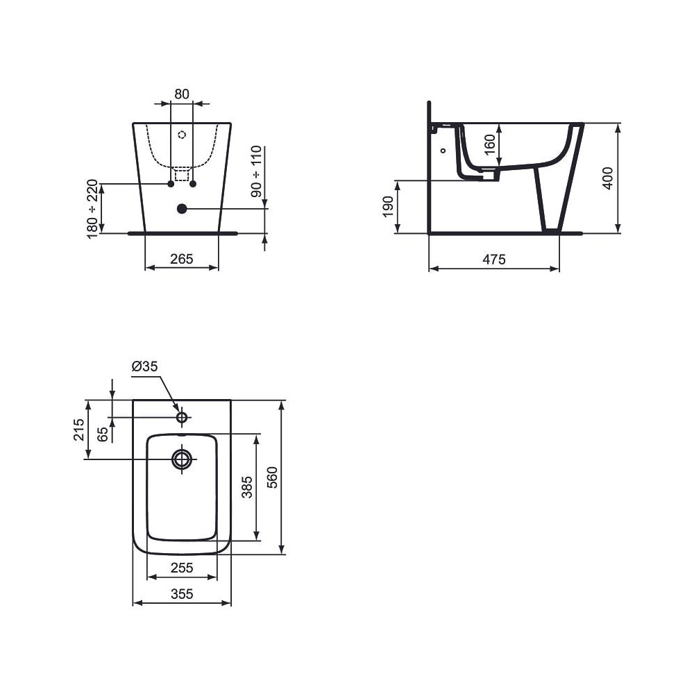 Ideal Standard Stand-Bidet Blend Cube, 1 Hahnloch, 355x540x400mm, Seidenweiß... IST-T3689V1 8014140482864 (Abb. 5)