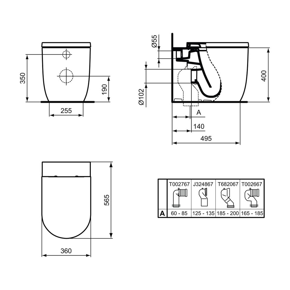 Ideal Standard Standtiefspül-WC Blend Curve, AquaBlade, 360x565x400mm, Weiß... IST-T375101 8014140468325 (Abb. 8)