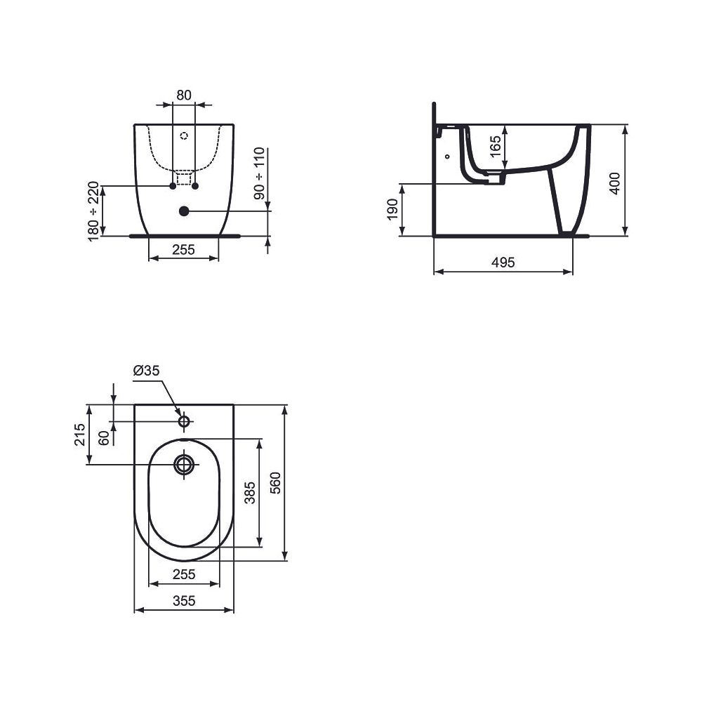 Ideal Standard Stand-Bidet Blend Curve, 1 Hahnloch, 355x560x400mm, Seidenweiß... IST-T3753V1 8014140482888 (Abb. 5)