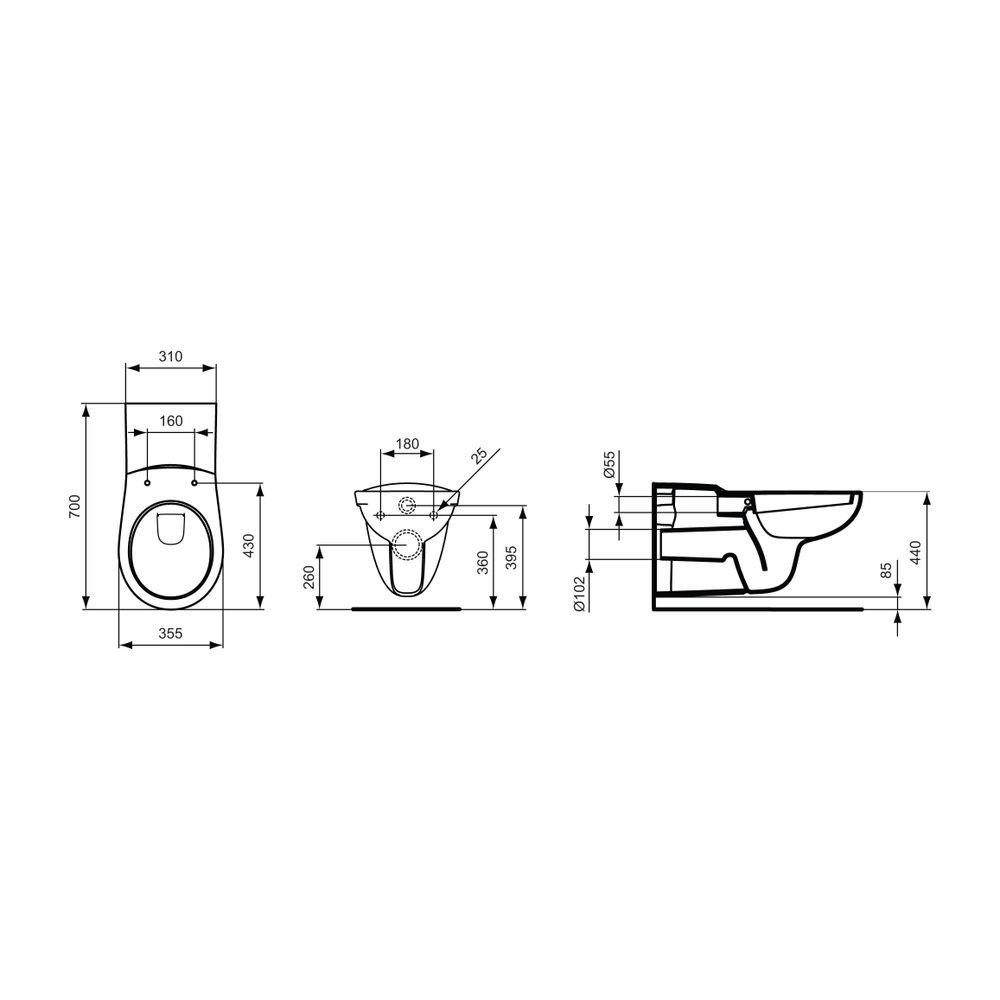 Ideal Standard Wandtiefspül-WC Contour 21, barrierefrei, 355x700x380mm, Weiß... IST-V340401 8595095902657 (Abb. 2)