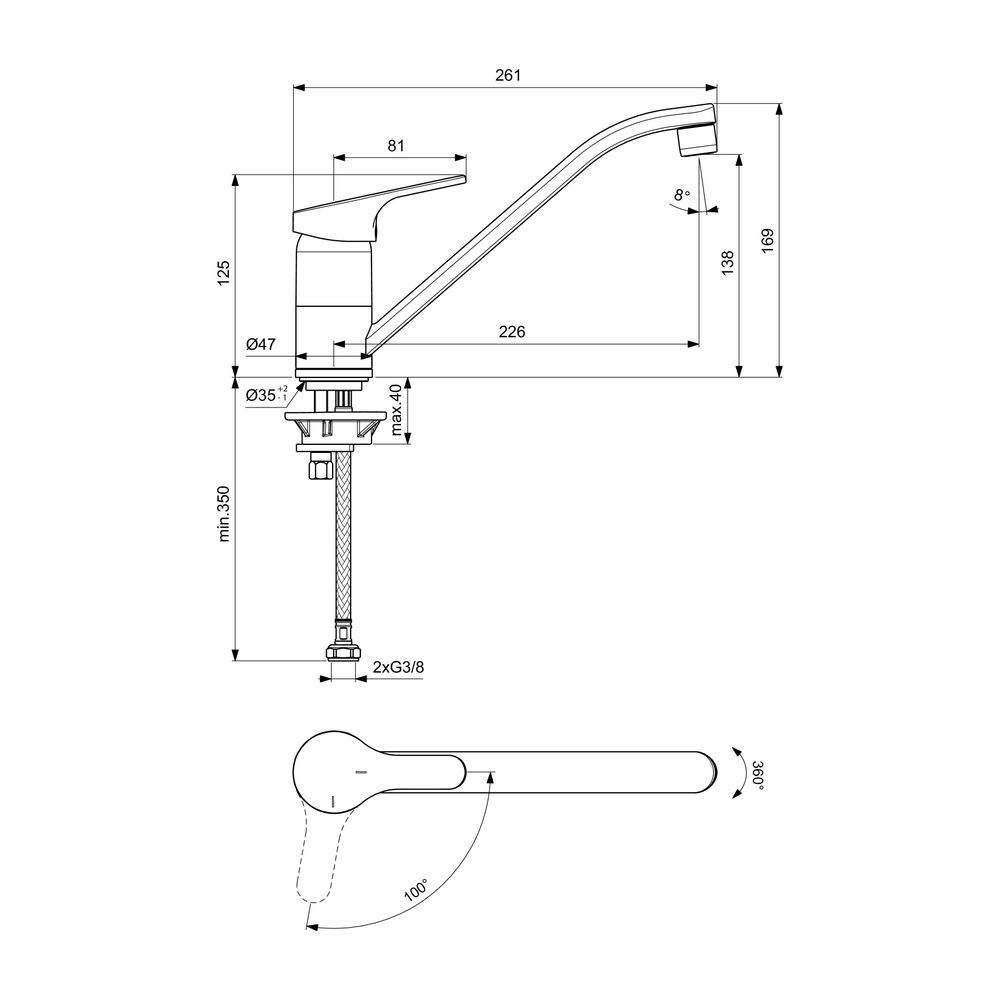 Ideal Standard Küchenarmatur Cerafit, mit Rohrauslauf Ausld.226 mm, Chrom... IST-BC133AA 3800861062110 (Abb. 2)