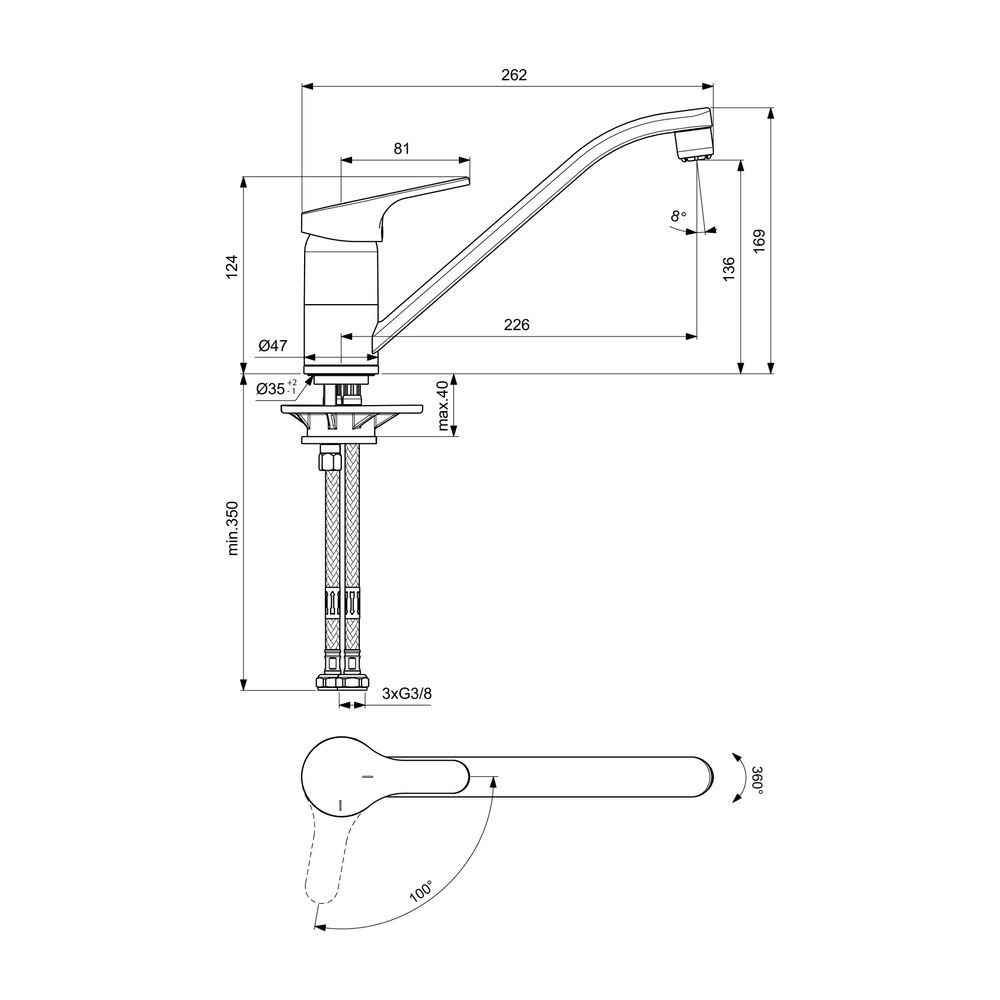 Ideal Standard Küchenarmatur Cerafit, ND, mit Rohrauslauf Ausld.226 mm, Chrom... IST-BC134AA 3800861062127 (Abb. 2)