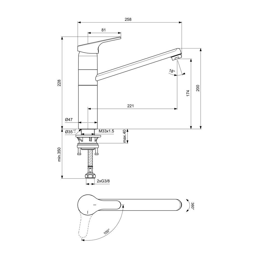 Ideal Standard Küchenarmatur Cerafit, mit hohem Rohrauslauf Ausld.221 mm, Chrom... IST-BC139AA 3800861062172 (Abb. 2)