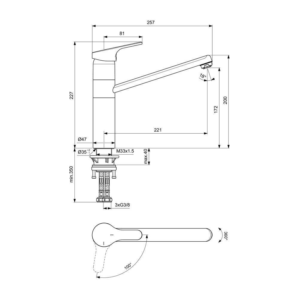 Ideal Standard Küchenarmatur Cerafit, ND, mit hohem Rohrauslauf Ausld.221 mm, Chrom... IST-BC140AA 3800861062189 (Abb. 2)