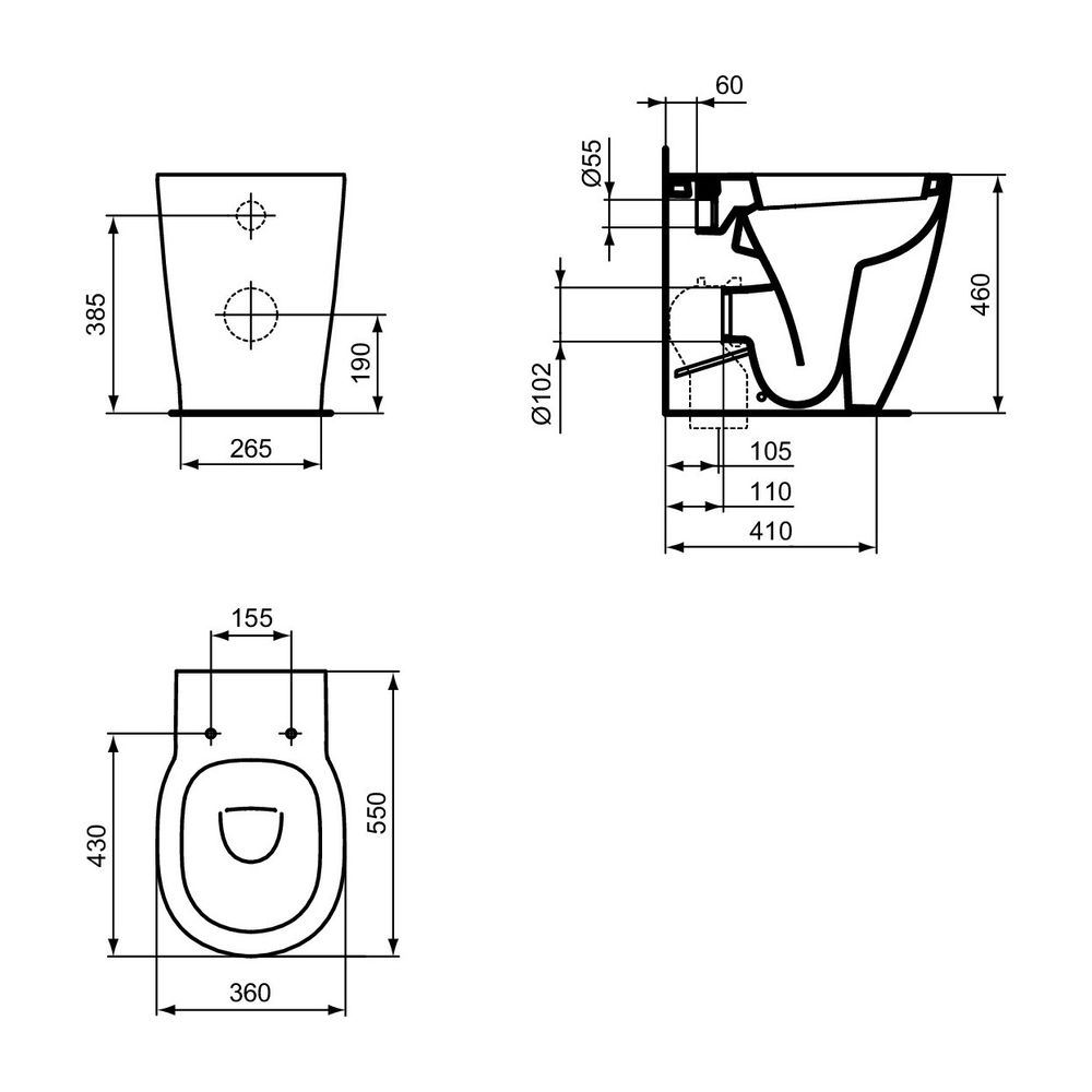Ideal Standard Standtiefspül-WC Connect Freedom, erhöht, 360x550x460mm, Weiß mit IP... IST-E6072MA 5017830471059 (Abb. 4)