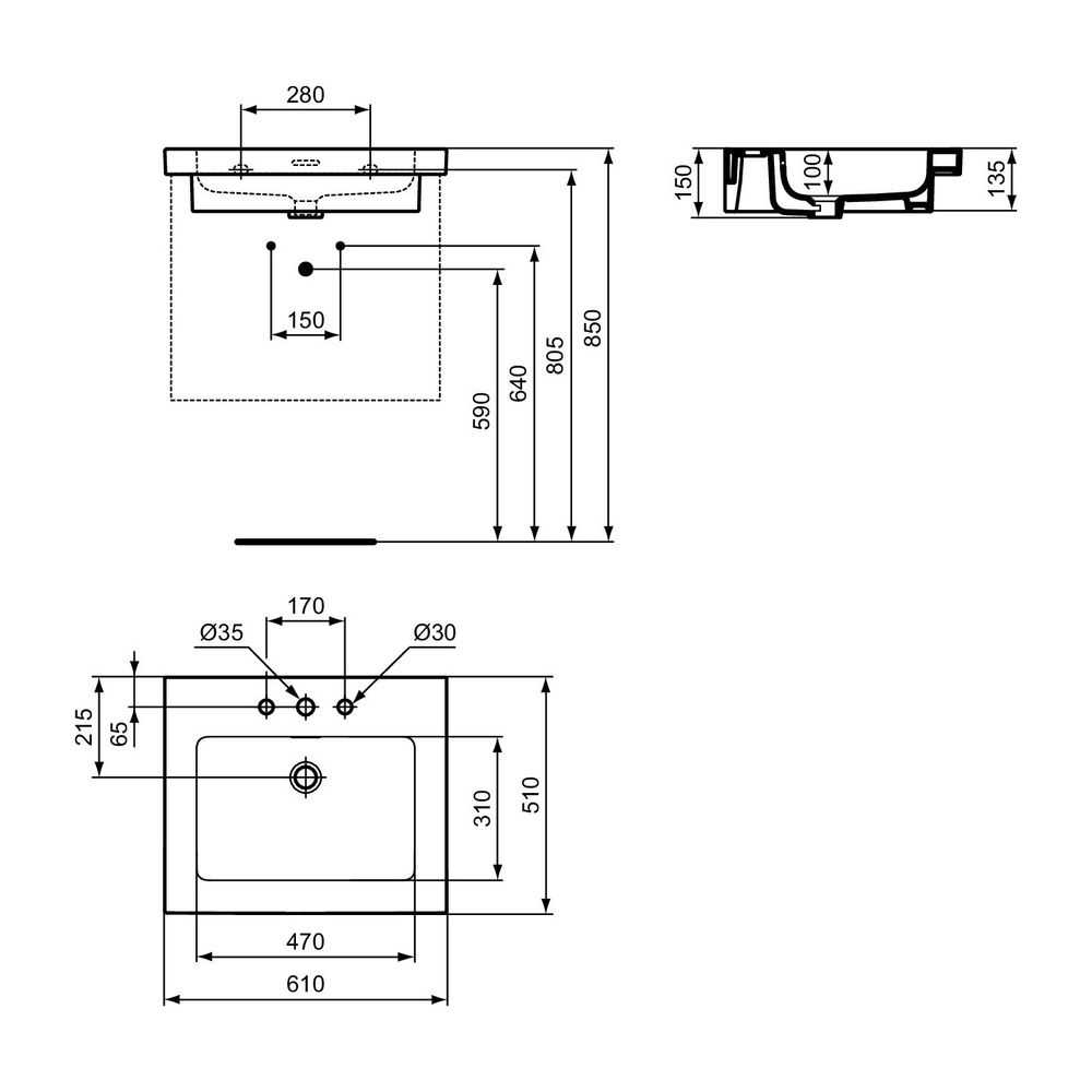 Ideal Standard Möbelwaschtisch Extra 3 Hahnlöcher mit Überlauf 610x510x150mm Weiß... IST-T436001 8014140482550 (Abb. 8)