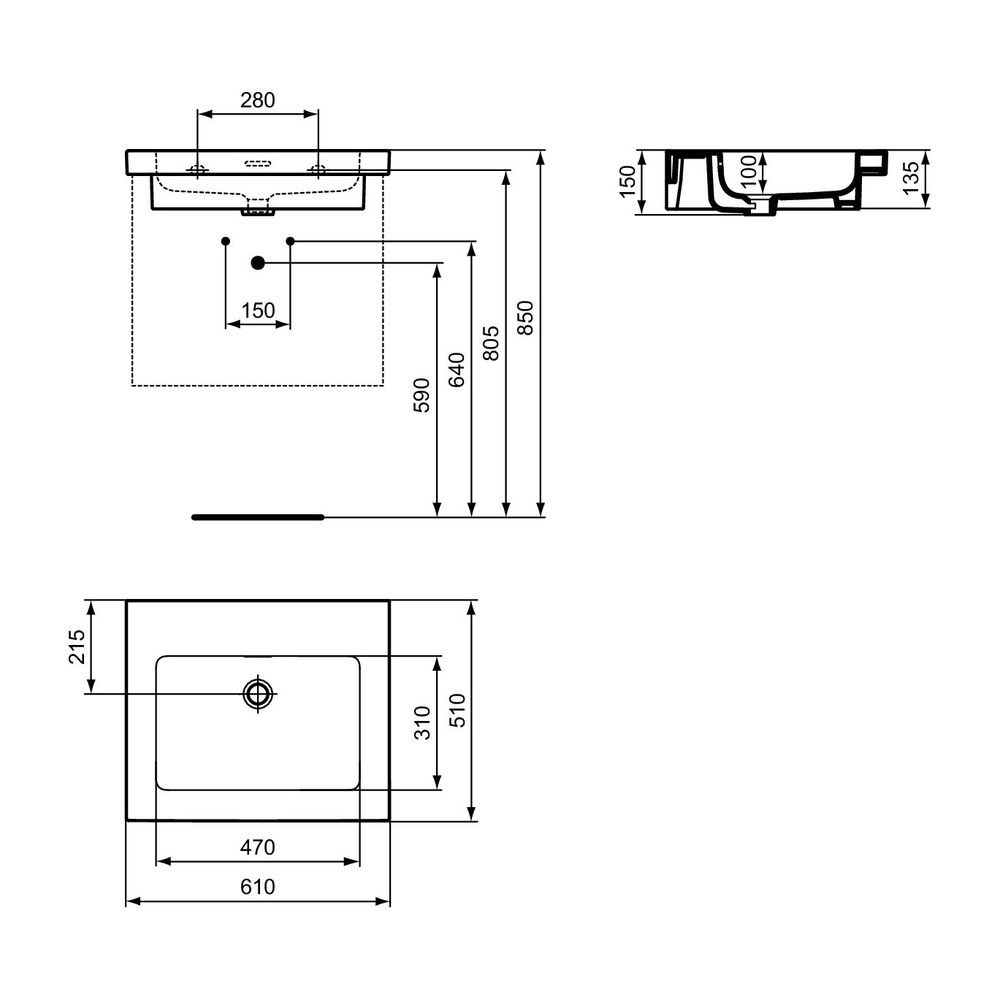 Ideal Standard Möbelwaschtisch Extra ohne Hahnloch mit Überlauf 610x510x150mm Weiß mit Ide... IST-T4361MA 8014140487265 (Abb. 8)
