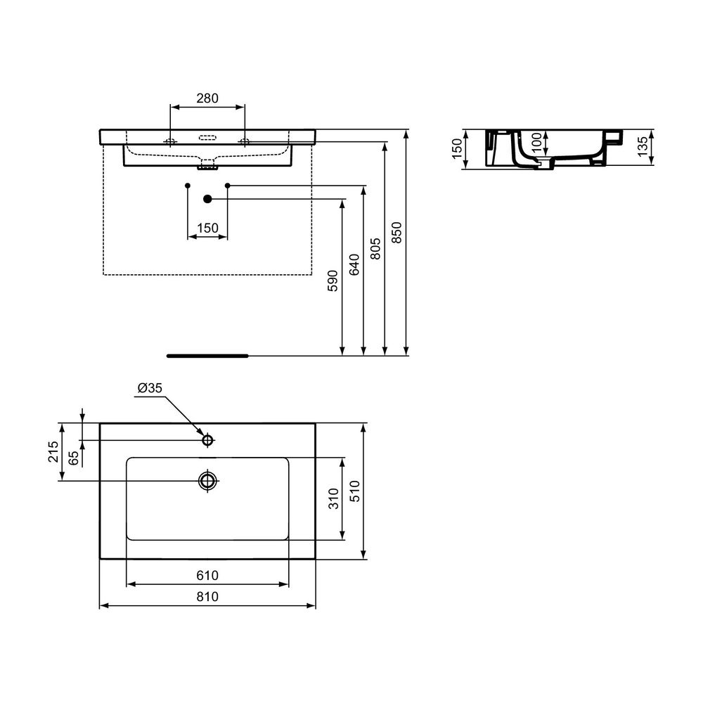 Ideal Standard Möbelwaschtisch Extra 1 Hahnloch, mit Überlauf 810x510x150mm Weiß... IST-T436201 8014140482574 (Abb. 11)