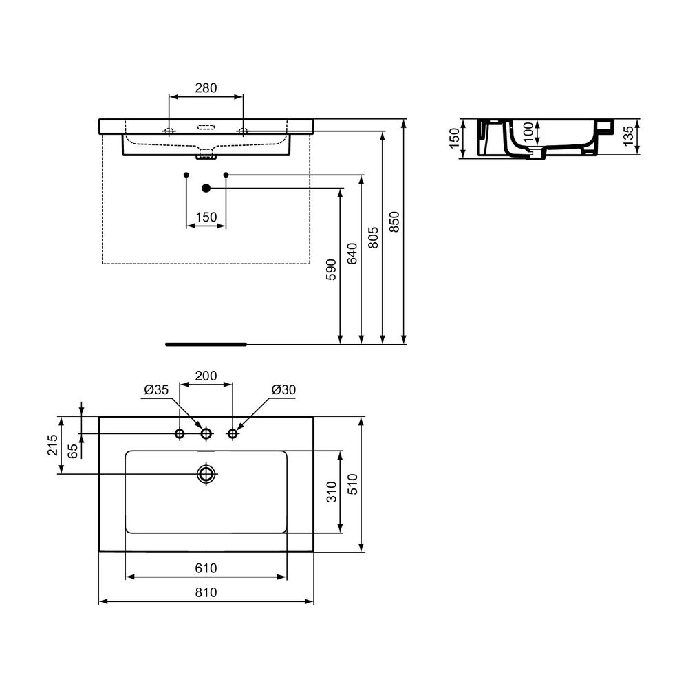 Ideal Standard Möbelwaschtisch Extra 3 Hahnlöcher mit Überlauf 810x510x150mm Weiß mit Idea... IST-T4364MA 8014140487296 (Abb. 8)