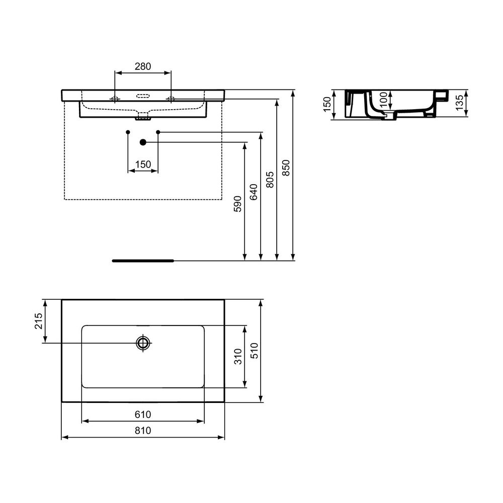Ideal Standard Möbelwaschtisch Extra ohne Hahnloch mit Überlauf 810x510x150mm Weiß... IST-T436501 8014140482598 (Abb. 8)
