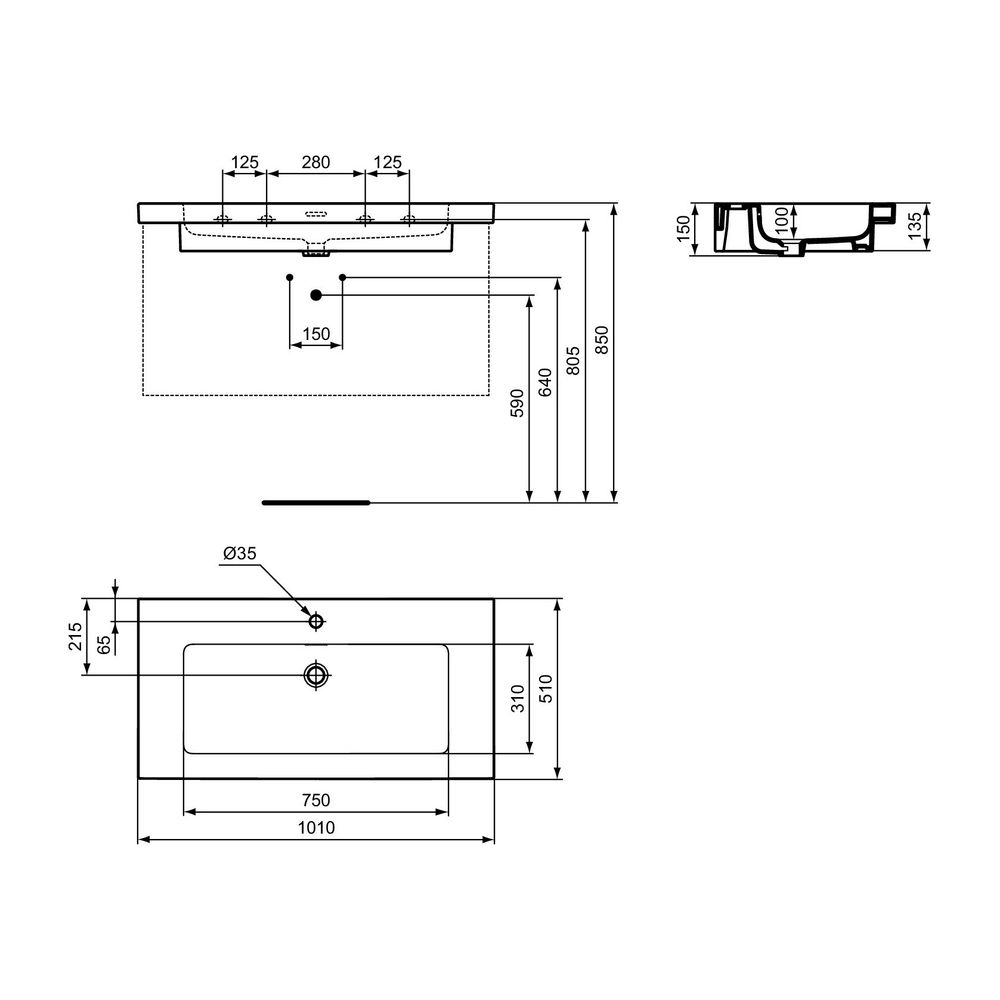 Ideal Standard Möbelwaschtisch Extra 1 Hahnloch, mit Überlauf 1010x510x150mm Seidenweiß... IST-T4366V1 8014140487326 (Abb. 11)