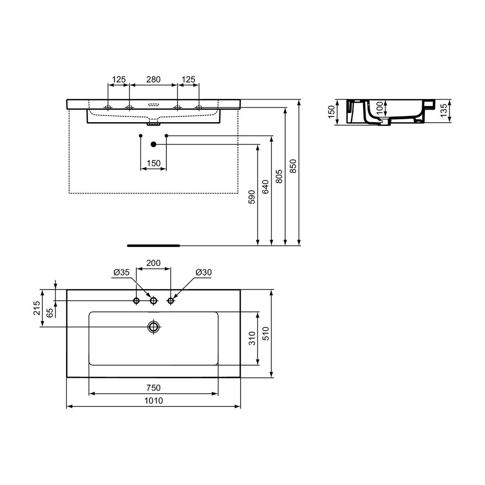 Ideal Standard Möbelwaschtisch Extra 3 Hahnlöcher mit Überlauf 1010x510x150mm Weiß... IST-T436801 8014140482611 (Abb. 8)