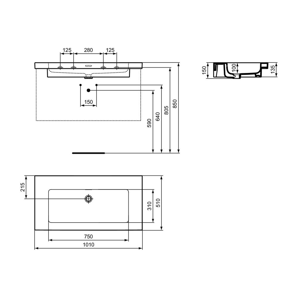 Ideal Standard Möbelwaschtisch Extra ohne Hahnloch mit Überlauf 1010x510x150mm Weiß mit Id... IST-T4369MA 8014140487340 (Abb. 8)