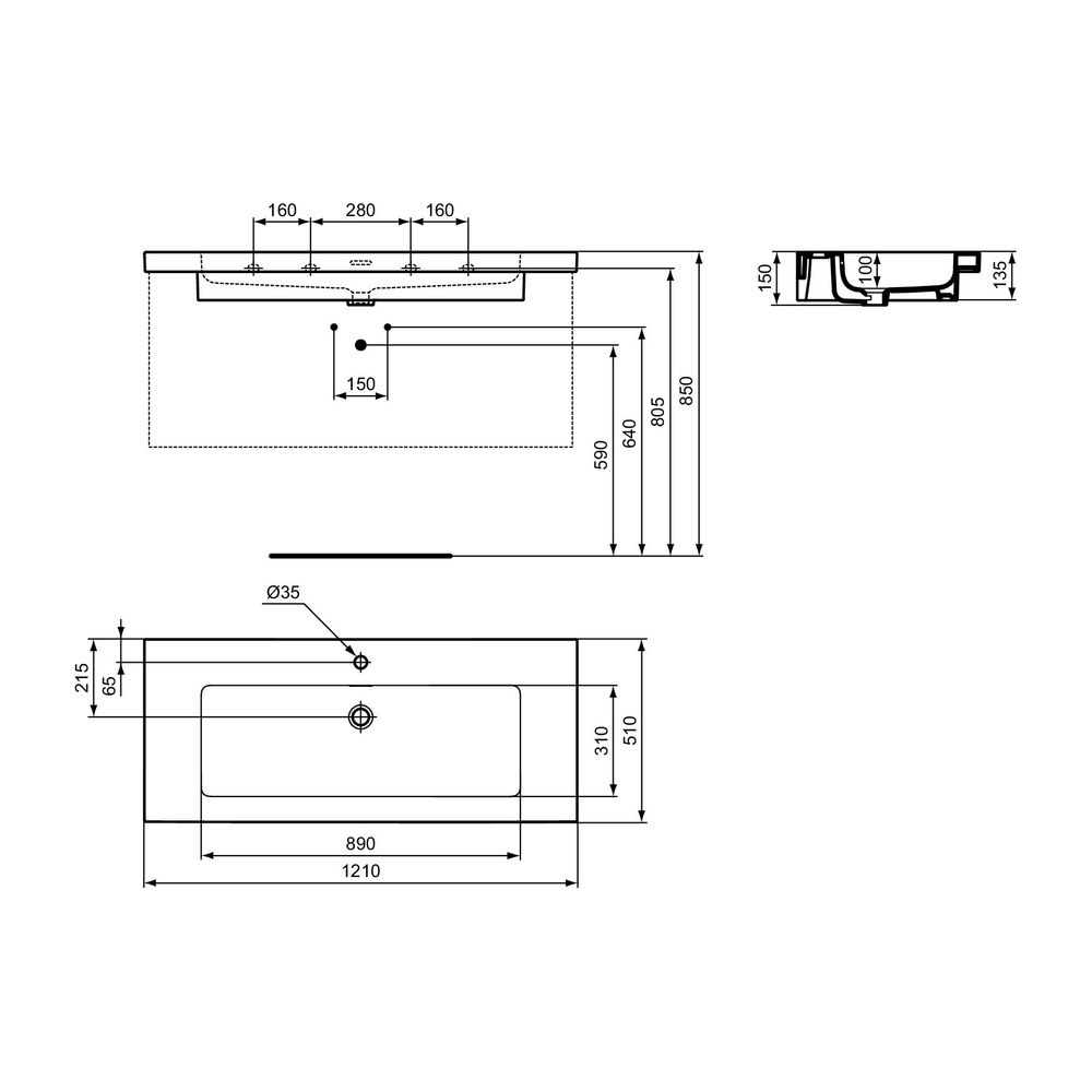Ideal Standard Möbelwaschtisch Extra 1 Hahnloch, mit Überlauf 1210x510x150mm Weiß... IST-T437001 8014140482635 (Abb. 11)